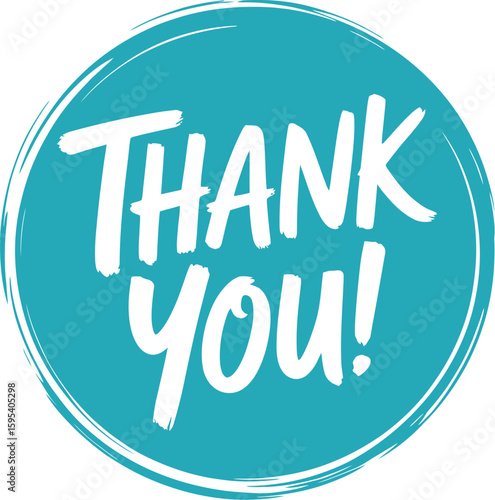 Thank You! Teal Circle Handwritten Typography Design