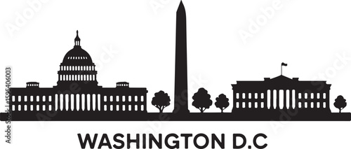 Washington D.C. Skyline Silhouette Vector — Capitol, Monument, White House