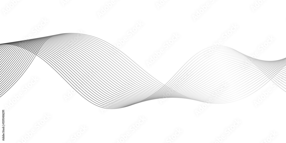 Fototapeta premium Abstract technology lines on white background. Undulate Grey Wave Swirl, frequency sound wave, twisted curve lines with blend effect, wave with lines created using blend tool.