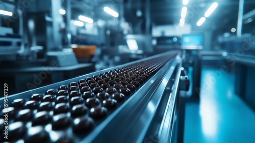 Wallpaper Mural Experience the efficiency of a pristine, fully automated factory as a sleek conveyor belt transports freshly molded chocolate bars through stainless steel machinery. Torontodigital.ca