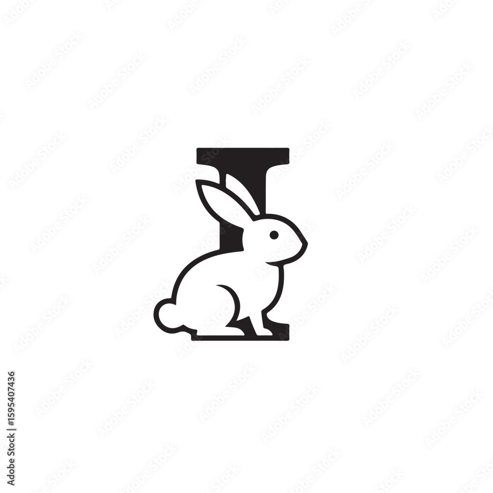 Obraz premium Charming Rabbit Character Integrated into the Letter I for a Whimsical Branding Concept