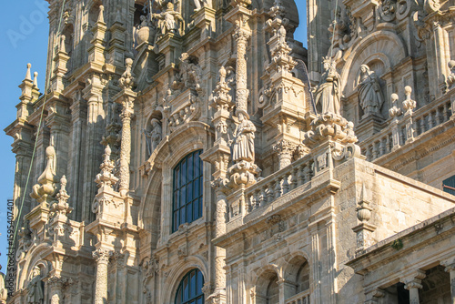 Historic Cathedral Stone Carvings European Heritage Site Santiago Cathedral Facade Intricate Stone Details