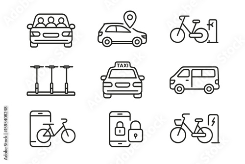 Grid captions icons mobility chinese rental no icon lock punctuation vector shared