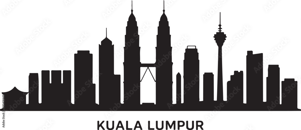 Obraz premium Kuala Lumpur skyline silhouette vector black and white city landmark