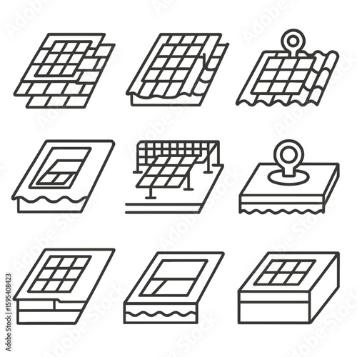 Icon solar rooftop characters cutout isolated labels protection edge vector no uniform