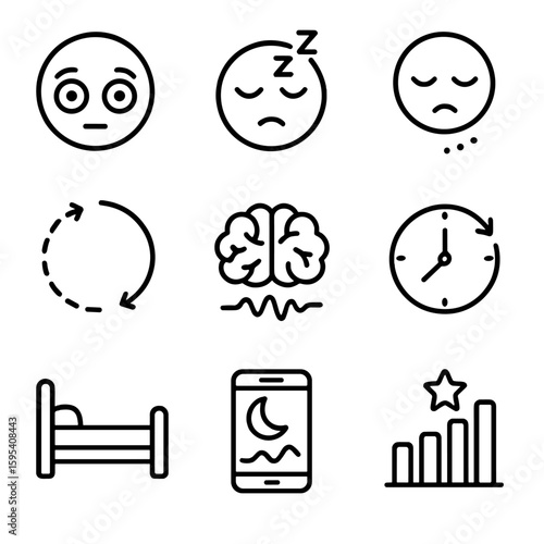 Brainwave no sleep cycle icon captions per marks vector cyrillic icons