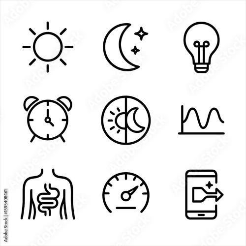 Icons cyrillic vector icon no light clock rhythm sun numbers isolated circadian