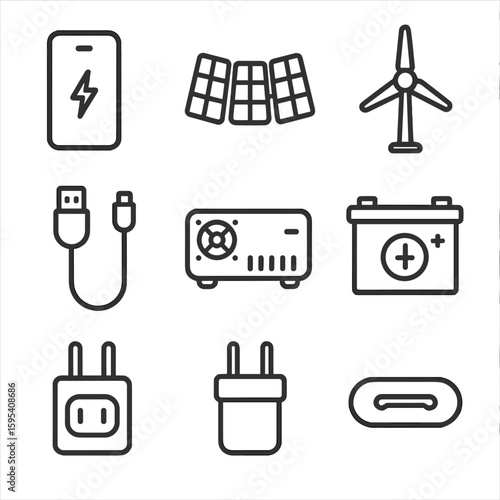 Inverter numbers typography per marks energy emojis set icon portable wind icons