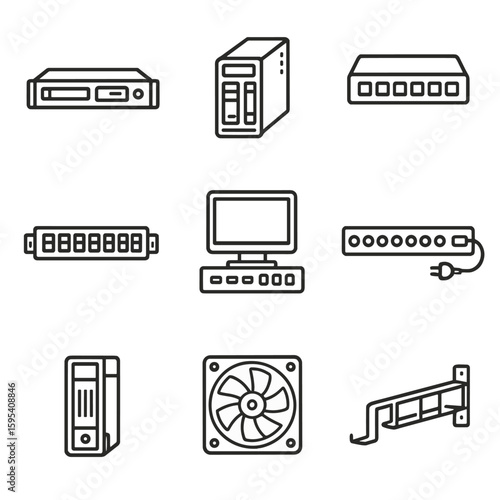 Typography grid vector icon bay no emojis server icons isolated cable rack