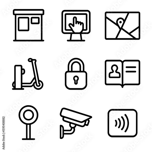 Icon structure user vector guide scooter icons touchscreen kiosk map reader contactless