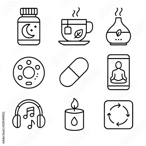 Melatonin herbal no vector aids machine icon sleep isolated typography app icons