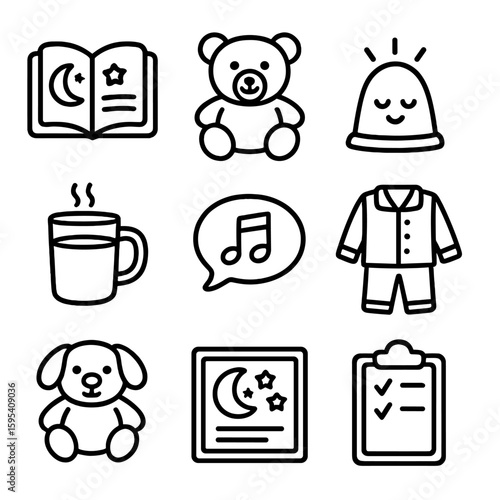 Vector chinese kids icons letters bubbles typography labels bedtime grid lullaby icon