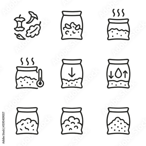 Breakdown compost decomposition set waste icons no spaced soil transparent icon state