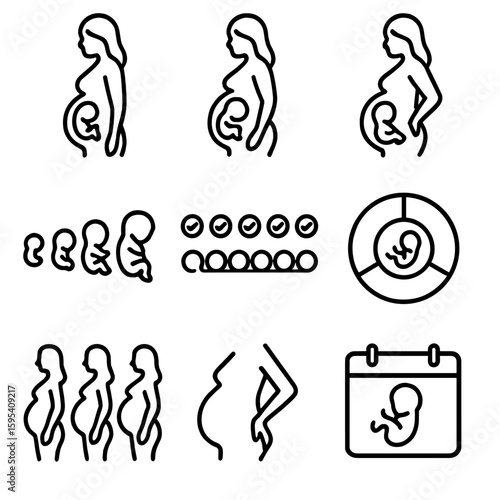 Prenatal no vector progression trimester marks any stages growing third labels icon