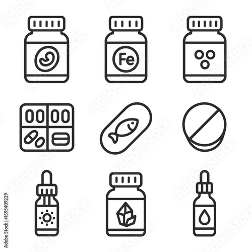 Icon vector capsule prenatal icons typography uniform modern bottle supplement vitamin bubbles