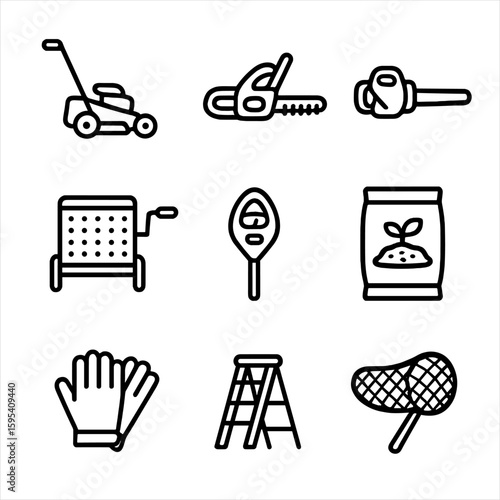 Blower icons garden numbers letters icon no vector marks tools equally per