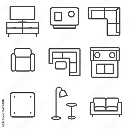 Equally marks living layout uniform no room typography seat speech plan icon
