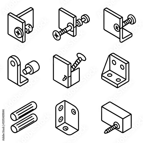 Isolated joint bubbles bracket icons modern uniform icon no numbers fittings furniture
