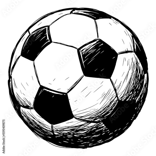 Soccer Ball Sketch: A detailed sketch of a classic soccer ball. Emphasizing the timeless design. A graphic resource for various sports and design applications.