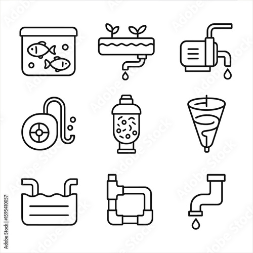 Bed no icons isolated icon set aquaponics tank vector modern marks fish