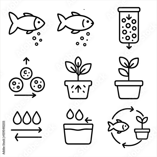 Icons waste cycle no letters vector icon purification numbers plant characters aquaponics