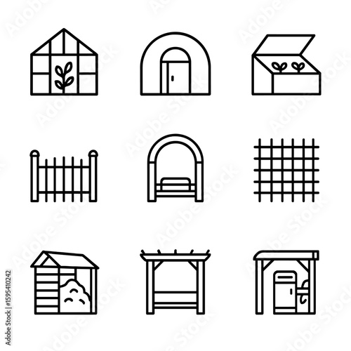 Icon chinese icons garden any gate no vector set punctuation greenhouse shed