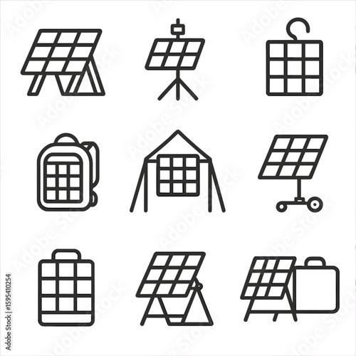 Speech frame solar hook tripod letters adjustable icon vector portable mount set