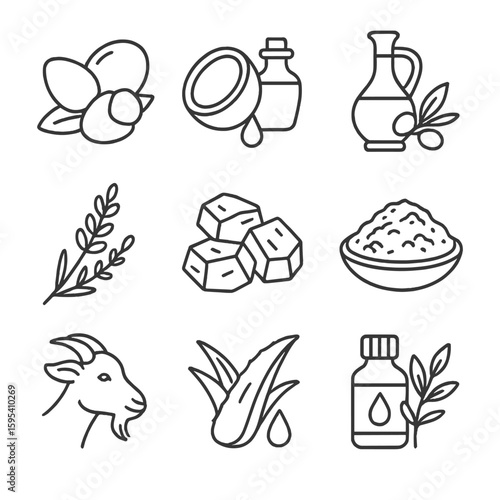Numbers shea icon ingredients no oatmeal modern milk soap characters vector icons