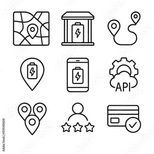 Planner vector cluster payment api swap station connector battery availability icon mobile