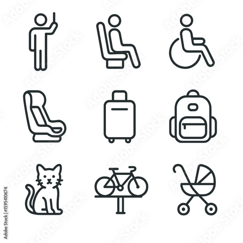 Vector stroller seated bicycle luggage passenger icons bus child icon rack pet