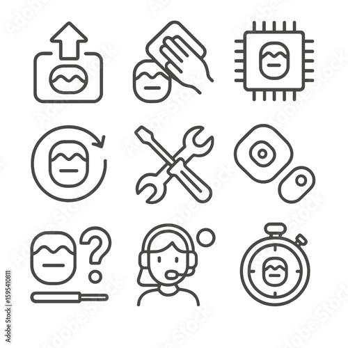 Vector firmware icons maintenance part support wipe icon sensor calibration chip spare