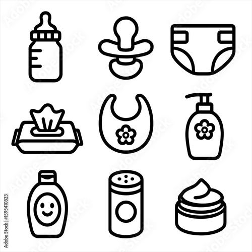Icon bottle shampoo vector cream diaper bib care icons pacifier baby powder
