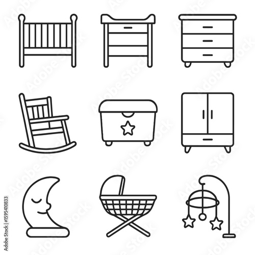 Wardrobe toy rocking nursery vector icon chair chest baby dresser light