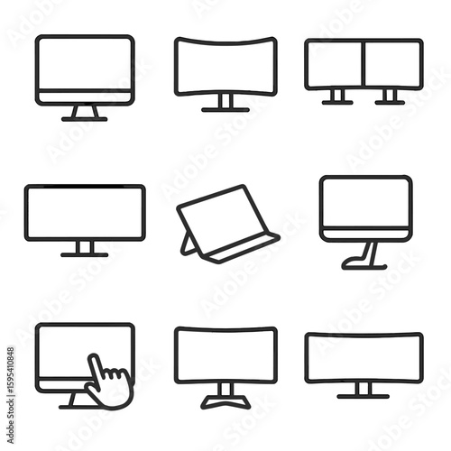 Monitor ergonomic computer icons stand gaming dual vector display screen touchscreen icon