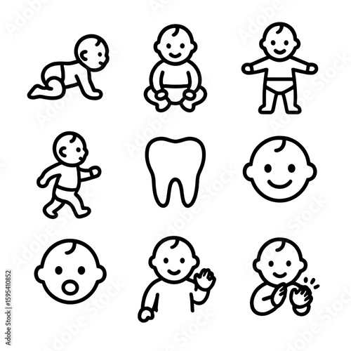 Icons first milestone smiling tooth vector icon standing up walking clapping baby