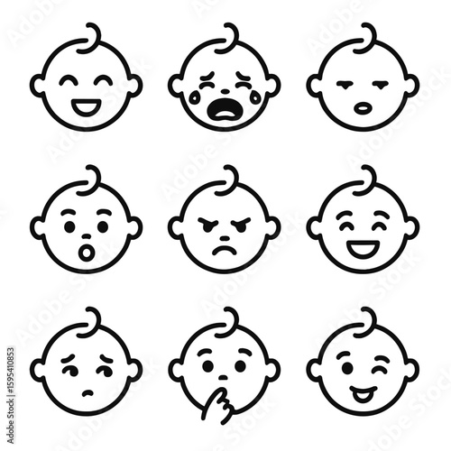 Angry laughing emotions baby crying vector playful shy icon curious surprised icons