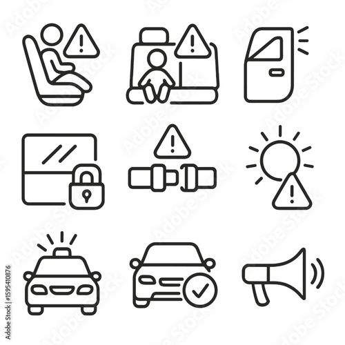 Icon rear safe check vector light car safety seat seatbelt alert horn