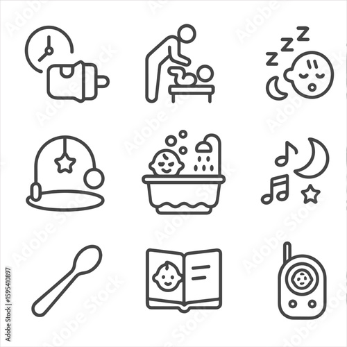 Book feeding nap icons play baby mat time icon routine diaper vector