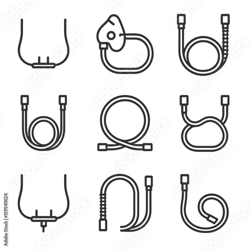 Tube nasal oxy oxygen tubing mask icon vector cannula corrugated face