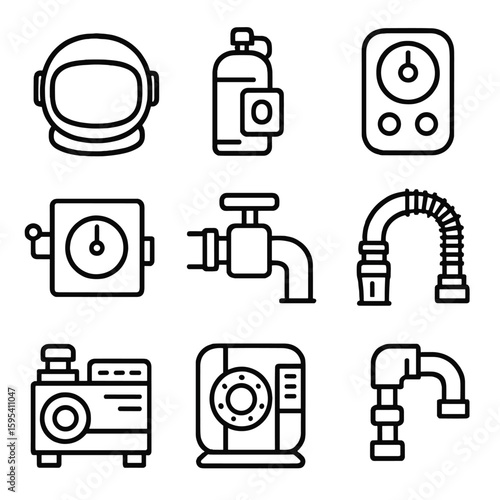 Cabin suit helmet air astronaut port hose icon oxy space vector oxygen
