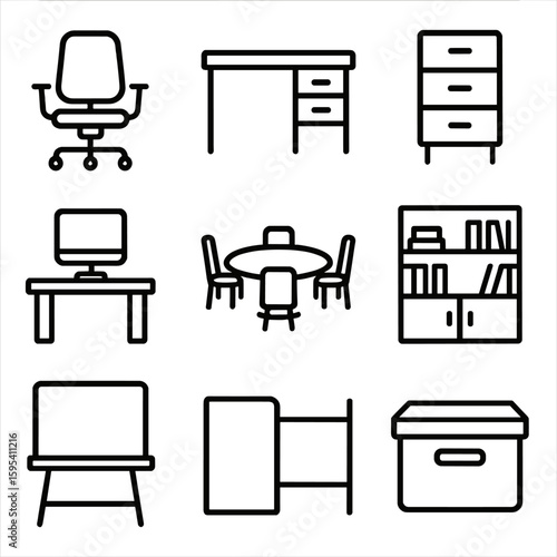 Typography furniture computer icons icon cubicle vector office set modern no numbers