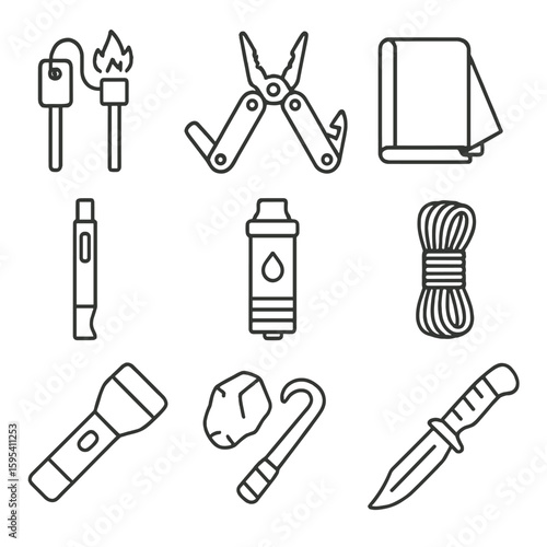 Modern gear survival chinese per no icon emergency whistle icons vector equally