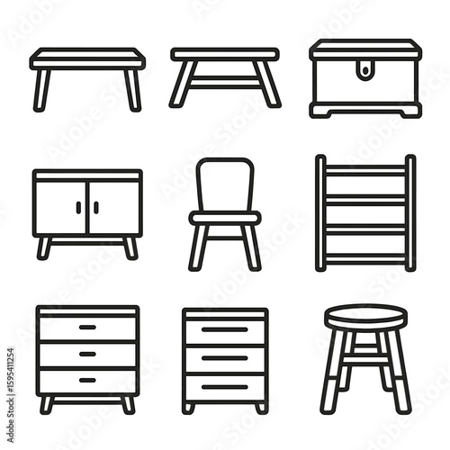 Icon vector maple bamboo cyrillic cabinet icons marks birch punctuation furniture spaced