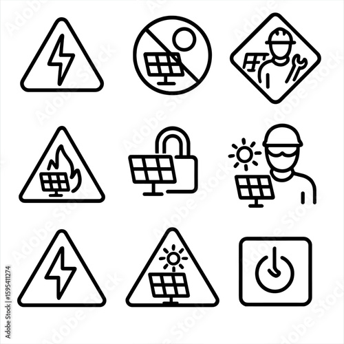 Icons installation caution safety no isolated solar any bubbles vector per icon