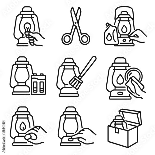 Icon maintenance slot no cyrillic bulb emojis modern set lantern icons vector