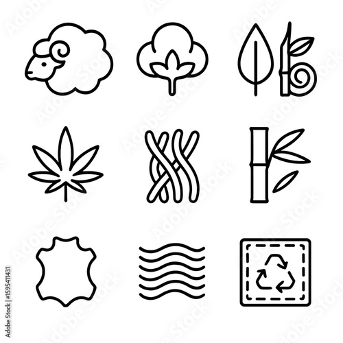 Bamboo jute accents materials silk scandi icons recycled grid vector icon no