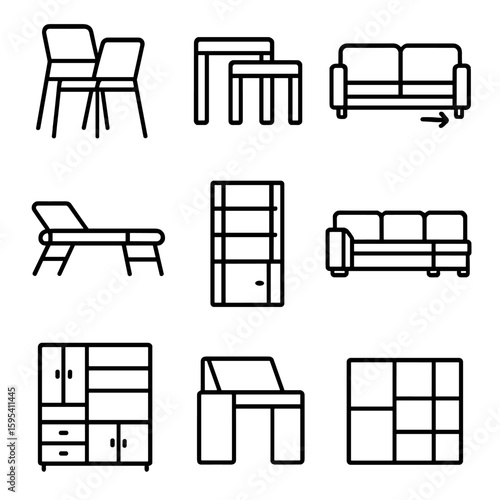 Vector icon stackable furniture bubbles modular desk foldable no chair table spaced