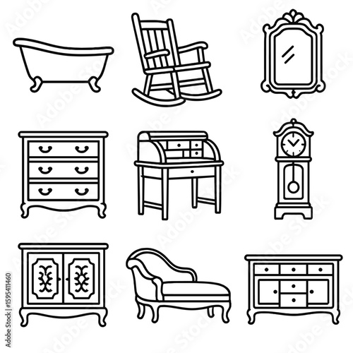 Speech letters chinese vintage icon grid no carved icons furniture grandfather vector