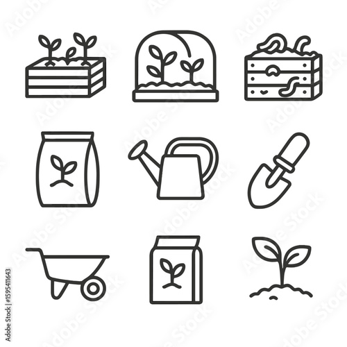 Set letters schoolyard detailed modern icon raised spaced gardening vector no child