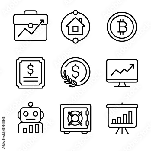 Fintech investment cyrillic isolated detailed dividend modern no mutual vector icon icons